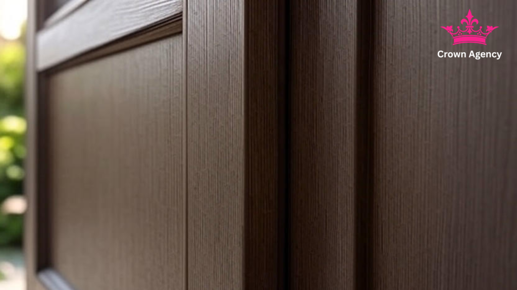 Close-up of waterproof WPC doors in Chengalpattu by Crown Agency